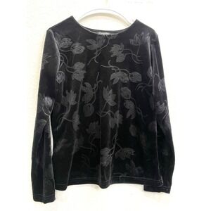 Y2K Rendez Vous Top Womens 1X Black Velvet Long Sleeve Shirt Vintage Goth Floral